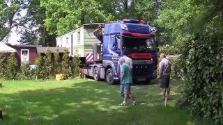 Transport stacaravan van Vlagtwedde naar Camping Renskers in Kotten Winterswijk 12 05 2016 [upl. by Ytisahc]