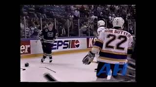 NHL Dec 1 1992 Stephane QuintalSTL v Mark JanssensHFD St Louis Blues Hartford Whalers [upl. by Eimaraj]