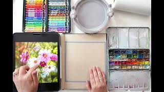 Sketchbook play  Flower Painting using Neocolor Daniel Smith Watercolour Sticks and Watercolours [upl. by Jenine]