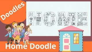 How To Doodle HOME  Stay Safe  Doodles  Cute  Home  Tutorial  Word Doodle  DIY  Creative [upl. by Nwahsit986]