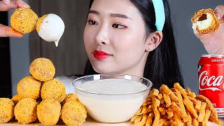 뿌링치즈볼 뿌링감자 뿌링뿌링소스 리얼사운드먹방CHEESE BALLS Cheese Fries Mukbang Eating Show チーズボール BolaKeju Phô mai viên [upl. by Marl]