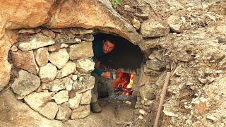 I Made a COZY CAVE With a FIREPLACE in the Rain Bushcraft Camping Outdoor Cooking Adventure DIY [upl. by Fairlie]