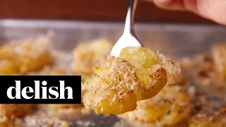 Garlic Smashed Potatoes  Delish [upl. by Aihsinat]