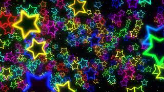 Bright colorful neon stars flying in a black background [upl. by Erfert47]