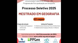 Seleção de Mestrado em Geografia UNIFALMG 2025 [upl. by Barbie]