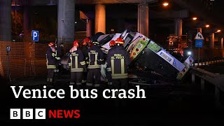 Venice bus plunges off bridge  at least 21 dead  BBC News [upl. by Arratal49]