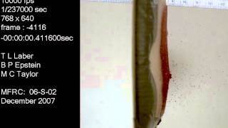 44 cal bullet impacting silicon covered sponge182 cm  Blood Spatter Analysis [upl. by Wesle446]