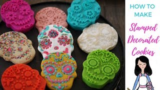 How to make stamped decorated cookies DayoftheDeadCookies StampedCookies SugarSkulls [upl. by Nadeau]