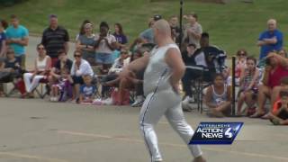 Festive baton twirler celebrates at Monroeville parade [upl. by Malissa]