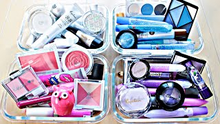 Mixing Makeup into Clear Slime Pink vs Purple vs White vs Blue [upl. by Ecirad277]