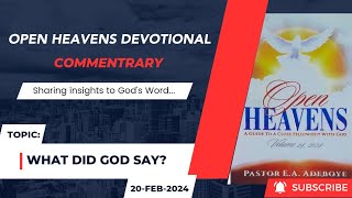 Open Heavens Devotional For Tuesday 20022024 by Pastor EA Adeboye What Did God Say [upl. by Lillian]