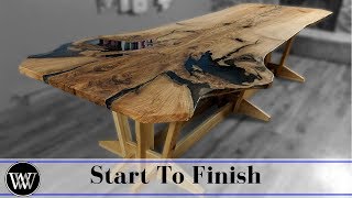 Making the Live Edge Slab Family Dining Room Table With Epoxy Fill For Video Edit [upl. by Trisa]