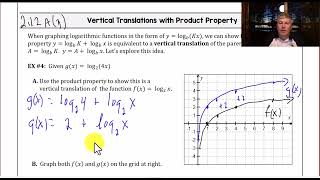 Lesson 212 A3  Vertical Translations of Log Functions with Product Prop [upl. by Airdnalahs]