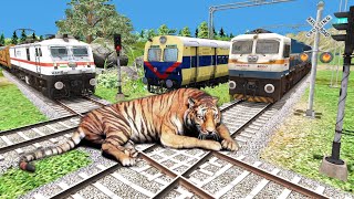 Three Trains Vs Tiger 2 – Stops the Train  Train Simulator [upl. by Arakal770]