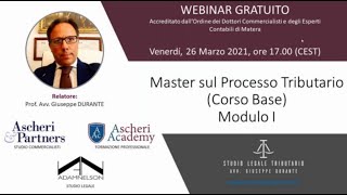 Master sul Processo Tributario Corso Base  Modulo I [upl. by Guthrie62]