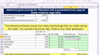 Excel 2010 Business Math 49 Piecework With A Guaranteed Hourly Wage MAX function [upl. by Sirtaeb110]