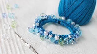 ビーズシュシュの作り方・編み方レシピ 改良版 vr12 scrunchie with beads tutorial [upl. by Eelra]