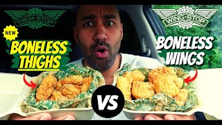 Wingstop Boneless Wings vs NEW Thighstop Boneless Thighs [upl. by Ellerihs326]