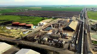 Trains and Hanford Milling near Hanford California Drone Time Lapse [upl. by Hibbs598]