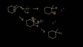 Hydrohalogenation  Alkenes and Alkynes  Organic chemistry  Khan Academy [upl. by Yllime]