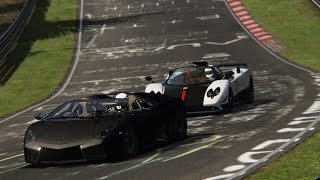 Pagani Zonda Cinque Roadster vs Lamborghini Reventon Roadster  Nürburgring  Assetto Corsa [upl. by Laufer5]