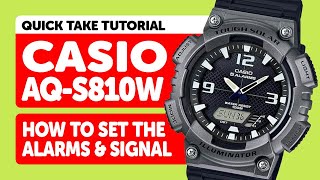 CASIO AQS810W 5208  HOW TO SET ALARMS [upl. by Okimat]