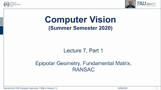 Epipolar Geometry and Ransac Lecture 7 Part 1 [upl. by Ellehcam]