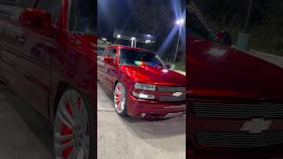 Candy Apple Red 🍎 NBS Silverado Bubble Eye with Quadsteer Bed amp Cowl Hood silverado droppedtrucks [upl. by Onihc]