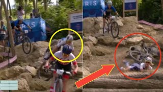 Loana Lecomte Crash Video  Loana Lecomte injury Mountain Biking womens Cross Country Olympics 2024 [upl. by Viv]