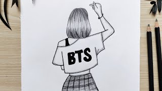 The Beginners guide to draw BTS girl drawing  Girl drawing easy  BTS pencil sketch video [upl. by Thomasin]