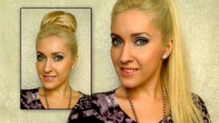 High ponytail with extensions and easy party bun updo hairstyles for medium long hair tutorial [upl. by Knudson]