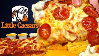 ASMR MUKBANG EXTRA CHEESY LITTLE CAESARS DEEP DISH PIZZA CHICKEN amp FRIES  WITH CHEESE amp RANCH [upl. by Bekha575]