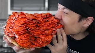 1000 Pepperoni on 1 Slice of Pizza CHALLENGE [upl. by Risley]