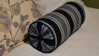 How to make a neck roll or bolster pillow with welt piping trim gathered ends and tufted buttons [upl. by Alleinnad]