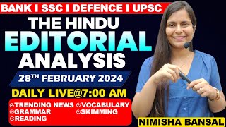 Editorial Analysis  28th February 2024  Vocab Grammar Reading Skimming  Nimisha Bansal [upl. by Bolan]