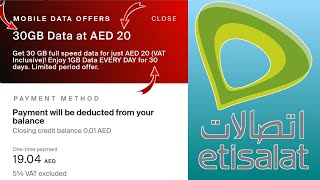 Etisalat 30GB Data AED 20 For 30 Days  Etisalat data offer 2023  etisalat internet Package [upl. by Enitsyrk532]