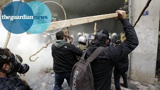 Clashes in Athens between Greek police and farmers [upl. by Arayc]