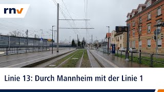 Linie 13 Mit der rnv durch Mannheim von Rheinau nach Schönau Linie 1 [upl. by Barthold]