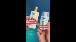 ISDIN fusion water vs Loreal Uv defender fluido invisible shorts skincare dupes [upl. by Nama343]