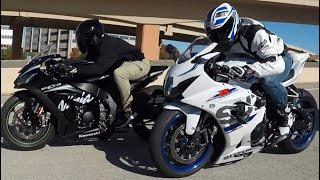 18 GSXR 1000 vs Kawasaki ZX10RR vs Yamaha R1M  Street Race [upl. by Boonie]