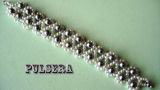 DIY Pulsera facil de perlas grises DIY Easy pearl bracelet gray [upl. by Verdi]