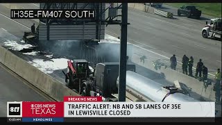 All lanes on 135E closed after semitruck fire [upl. by Goetz]