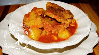 Deliciosas CHULETAS CON PAPAS EN SALSA ROJA  receta facil [upl. by Gherlein]