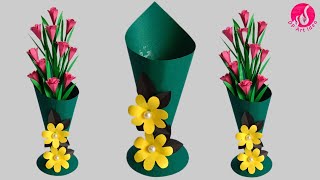 😱 Day 5 7 Days Paper Craft Challenge DIY Paper Flower Vase  Handmade Flower Vase [upl. by Paschasia]