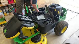 John Deere Z335M riding mower oil change [upl. by Yortal]