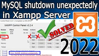 Solved Error MySql Shutdown Unexpectedly 2022 Update MySql not starting in Xampp Server [upl. by Eb795]