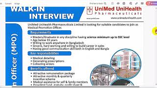 Unimed Unihealth Pharmaceuticals job circular [upl. by Ettelrahc]