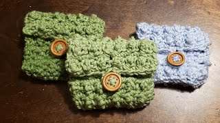 Textured walletsmall bag with button closure crochet tutorial aligned cobble stitch [upl. by Sualkcin]