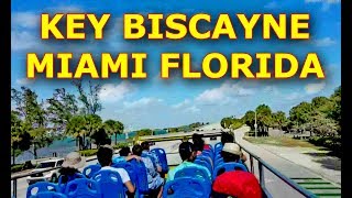 Biscayne Bay Florida USA downtown Key Biscayne Miami Seaquarium Scenic drive Hop on Hop off tour bus [upl. by Bud]