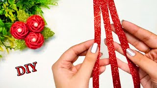 DIY Glitter Foam Sheet Roses Making  Glitter Foam Sheet Crafts  How to make Sparkle Rose Flowers [upl. by Nowyt]